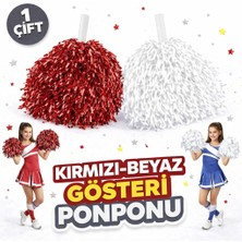 Eco Port 1 Çift ( 2 Adet ) Kırmızı-Beyaz Renk 23 Nisan 19 Mayıs 29 Ekim Okul Gösteri Ponponları Ekstra