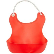 EkoAlışverişDünyam Pelikan Silikon Mama Önlüğü / Silikon Hazneli Bebek Mama Önlüğü - Kırmızı