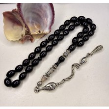 İskenderun Tesbih Nakkaş Imame Oltu Gibi Simsiyah Sıkma Kehribar Tesbih