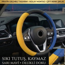 Valente Lusso Geçmeli Direksiyon Kılıfı Taraftar Serisi Sarı-Mavi - Perfore Dokulu & Takım Ruhu (38-40CM)