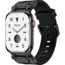 Apple Watch 7 45MM Uyumlu Zore KRD-101 Titanyum Metal Başlıklı Silikon Kordon