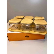 Zbern Kahvaltı Tepsili Bambu 6 Adet Cam Kare Kase