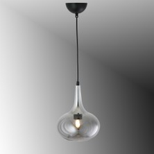 TT602-1-SY-KR Tt Aydınlatma Mat Siyah - Krom Tekli Uzun Hunili Tombul Camlı Avize