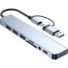 Derwell 8-In-2 USB Hub 3.0 USB C Hub Dock Istasyonu 5 Gbps Yüksek Hızlı Iletim USB Splitter Sd Tf Kart Okuyucu Otg Adaptörü Çevirici Dönüştürücü