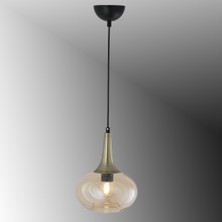 TT602-1-SY-ESK Tt Aydınlatma Mat Siyah - Eskitme Tekli Uzun Hunili Tombul Camlı Avize