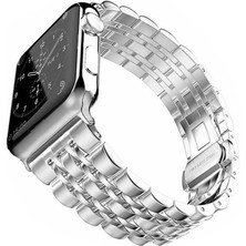 Zore Apple Watch 42MM Uyumlu Kordon Metal Şerit Tasarımlı Luxury Paslanmaz Krd-14 Kayış