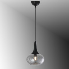 TT602-1-SY-FÜME Tt Aydınlatma Mat Siyah - Füme Tekli Uzun Hunili Tombul Camlı Avize