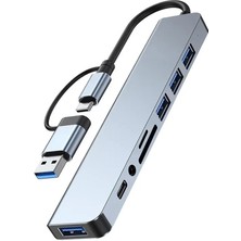 Derwell USB C Hub 3.0 8'i 2 Arada USB Hub 3.0 Multiport Adaptörü, Sd ve Tf Kart Okuyucu USB 3.0 ve USB 2.0 Bağlantı Noktası 3,5mm Ses Bağlantısı USB Tip C Hub MacBook Air/pro Galaxy iPad Windows Için Çevirici