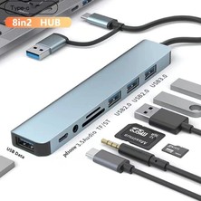 Derwell USB + Type-C Dönştürücü Hub Docking Station With 3.5mm Audio Jack USB 3.0 2.0 USB Veri Aktarma Yüksek Hızlı Adapter Sd Card Reader Çevirici