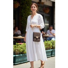 Luxic Core El Emeği Örgü Kadın Çanta – Acı Kahve Renk Gold Kilitli Kapaklı Çapraz Askılı Şık Günlük Kadın Çantası