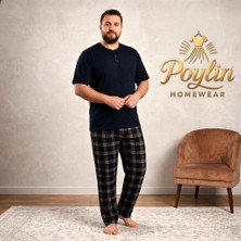 Işılay Erkek Battal Beden Kısa Kollu Ekose Desenli Penye Pamuk Pijama Takımı