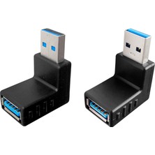 Derwell ( Yukarı ve Aşağı ) 2'si 1 Arada USB 3.0 Erkekten Dişiye 90 Derece Dik Açılı Uzatma Adaptörü USB Yüksek Hızlı 5 Gbps'ye Kadar Superspeed Adaptör