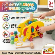 Direkstoktan Ahşap Fil Şekilli Çekmeli Top Çakmalı Oyuncak – Şekil Eşleştirme ve Renk Öğrenme Eğitici Seti
