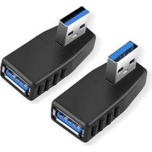 Derwell ( Sola ve Sağa ) 2'si 1 Arada USB 3.0 Erkekten Dişiye 90 Derece Dik Açılı Uzatma Adaptörü USB Yüksek Hızlı 5 Gbps'ye Kadar Superspeed Adaptör