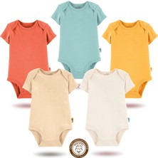 Mahfel 5'li Kısa Kollu %100 Pamuk Premium Seri Çıtçıtlı Bebek Body Zıbın 11