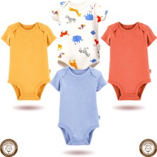 Mahfel 4'lü Kısa Kol %100 Pamuklu Premium Çıtçıtlı Bebek Body Zıbın 03