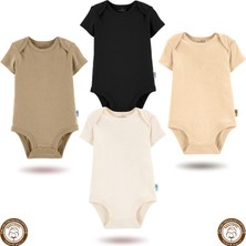 Mahfel 4'lü Kısa Kol %100 Pamuklu Premium Çıtçıtlı Bebek Body Zıbın 04