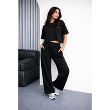 Balmior Osy Modal Yumuşak Dokulu Şalaş Oversize Ikili Takım Bol Paça Pantolonlu Rahat Günlük Takım - Siyah