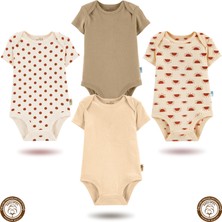 Mahfel 4'lü Kısa Kol %100 Pamuklu Premium Çıtçıtlı Bebek Body Zıbın 08