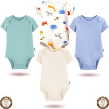 Mahfel 4'lü Kısa Kol %100 Pamuklu Premium Çıtçıtlı Bebek Body Zıbın 10