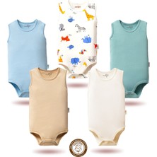 Mahfel 5'li Atlet Kolsuz %100 Pamuk Premium Seri Çıtçıtlı Bebek Body Zıbın 07