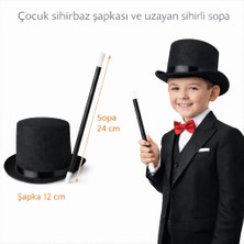 SiHako Çocuk Sihirbaz Şapkası ve Uzayan Yaylı Sihirli Sopa Seti