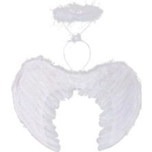 SHC4200 Beyaz Renkli Tüylü Bebek Melek Kanadı ve Tacı 30X45 cm