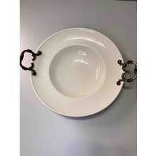 Güral Gural Porselen Oval Salata Eskitme Kulplu Sunum Tabağı