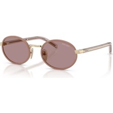 Prada PR B56S 24E20I 52 Kadın Güneş Gözlüğü Metal Oval Çerçeve Kahverengi UV 400 Filtre