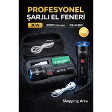 Shopping Area Gold Silver GS-14300 Şarjlı Avcı Feneri | 30W 3000 Lümen | 8000 Mah Li-Ion Batarya Kamp Piknik Gezi El Feneri