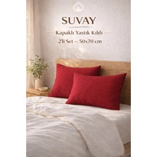 Suvay 2'li Yastık Kılıfı Kırmızı Pamuklu Kapaklı 50X70 cm