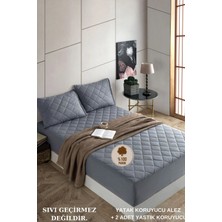 Formeya Set Pamukkale Alez Gri %100 Pamuk Kapitone Yatak Koruyucu-2 Adet Yastık Koruyucu Alez(11 Ebat) 80x180 cm