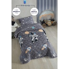 Formeya Astronot Desenli Çocuk-Genç Odası Tek Kişilik Pike-Yatak Örtüsü Takımı 160 x 230 Cm (ÇARŞAFSIZ)