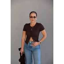 Purple By Banu Kahverengi Çıtçıtlı Body