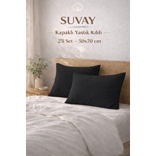 Suvay 2'li Yastık Kılıfı Siyah Pamuklu Kapaklı 50X70 cm