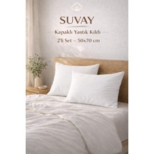 Suvay 2'li Yastık Kılıfı Beyaz Pamuklu Kapaklı 50X70 cm