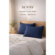 Suvay 2'li Yastık Kılıfı Lacivert Pamuklu Kapaklı 50X70 cm