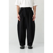 Vamos Barrel Fit Tailored Fit Kemerli Pantolon Siyah