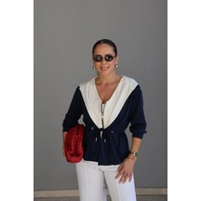 Purple By Banu Lacivert Kapüşonlu Modal Ceket