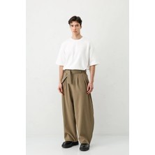Vamos Barrel Fit Tailored Fit Kemerli Pantolon Haki