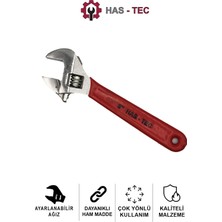 HAS - TEC 8 Inç Ayarlanabilir Ingiliz Anahtarı | Krom Kaplama Dayanıklı Çelik Gövde, Somun ve Civata Sıkma Anahtarı, Ergonomik Kırmızı Kaymaz Plastik Sap, Profesyonel El Aleti