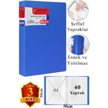 ArtMaster Mavi Sunum Dosyası 60 Lı 3 Adet Poşet Dosyalı Katalog Dosyası 60 Poşetli Kendinden Dosya Plastik Kapaklı