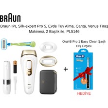 Braun Ipl Silk·expert Pro 5, Evde Tüy Alma, Çanta, Venus Tıraş Makinesi, 2 Başlık Ile, PL5146  + Oral-B Pro 1 Easy Clean Şarjlı Diş Fırçası