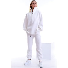 Dreamlike Kadın Uzun Fermuarlı Ekru Jogging Takım %100 Polyester Yumuşak Yapılı Rahat Kesim