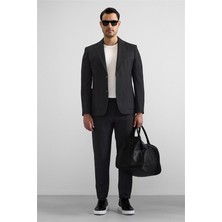 Süvari Siyah Slim Mono Yaka Düz Torba Cep 6 Drop Takım Elbise