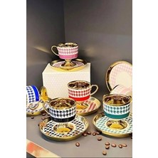 Kosova Juliet 6'Lı Desenli Ayaklı Fincan Takımı Porselen 90 Cc 12 Parçalı Renkli