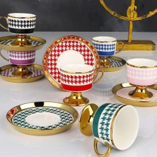 Kosova Juliet 6'Lı Desenli Ayaklı Fincan Takımı Porselen 90 Cc 12 Parçalı Renkli