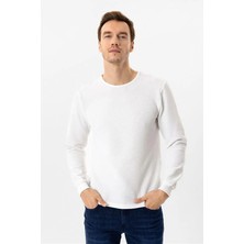 Süvari Beyaz Slim Bisiklet Yaka Sweatshirt