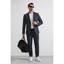 Süvari Lacivert Slim Mono Yaka Düz Torba Cep 6 Drop Takım Elbise