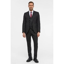 Süvari Gri Slim Sivri Yaka 6 Drop Yelekli Takım Elbise